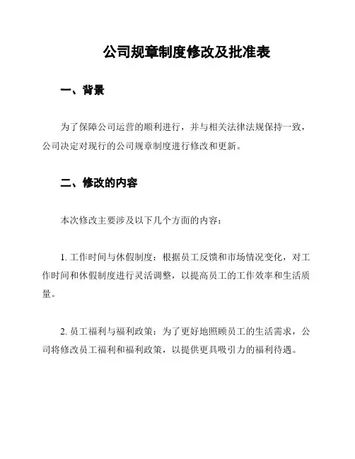 公司规章制度修改及批准表