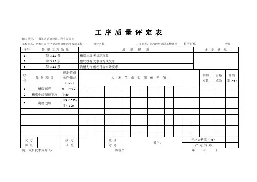 工 序 质 量 评 定 表