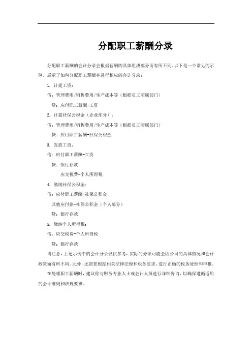 分配职工薪酬分录