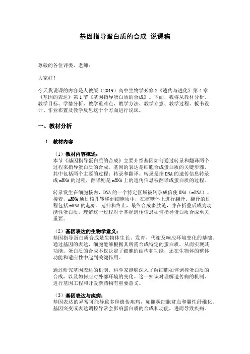基因指导蛋白质的合成  说课稿