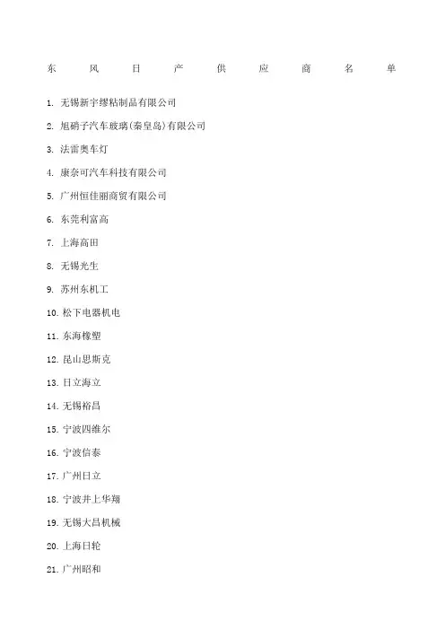 东风日产供应商名单