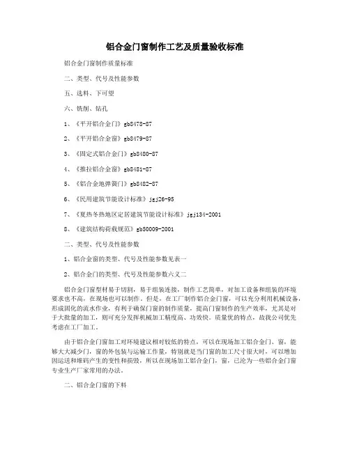 铝合金门窗制作工艺及质量验收标准