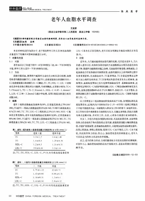 老年人血脂水平调查
