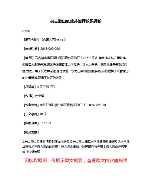 兴古潜山低效井治理效果评价