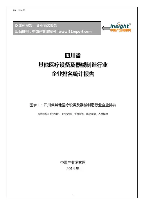 四川省其他医疗设备及器械制造行业企业排名统计报告