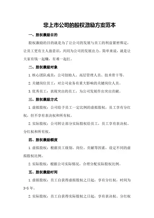 非上市公司的股权激励方案范本