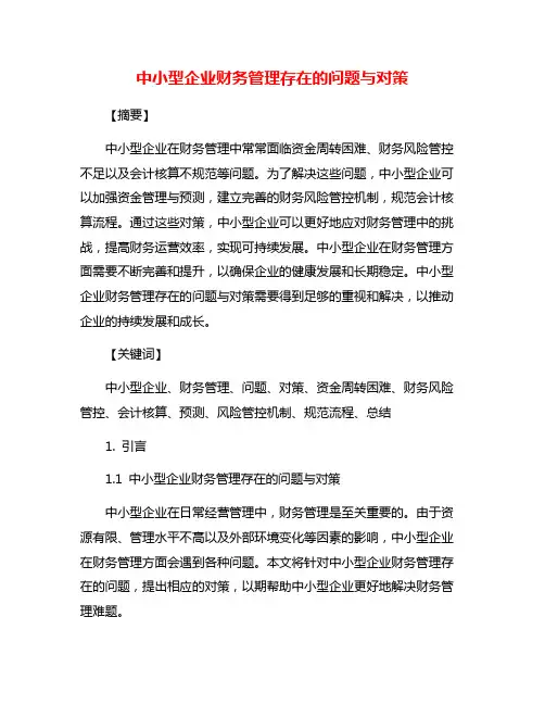 中小型企业财务管理存在的问题与对策