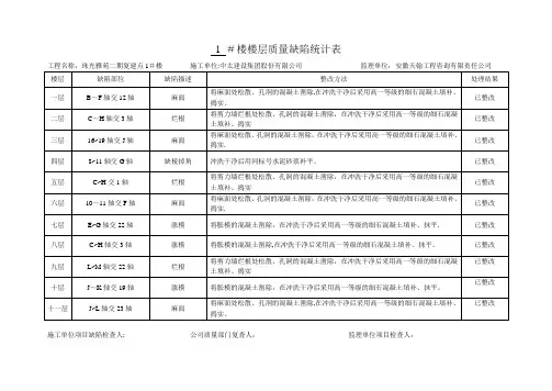 混凝土缺陷记录【范本模板】