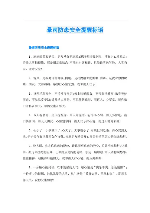 暴雨防患安全提醒标语
