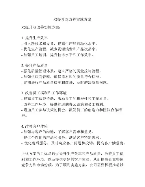双提升双改善实施方案