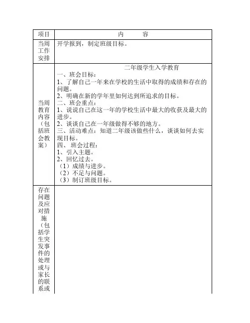 班主任工作记录表 