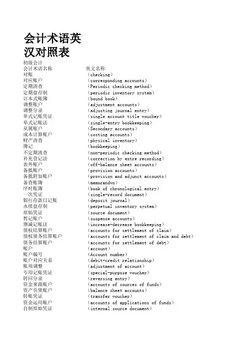 会计术语英汉对照表