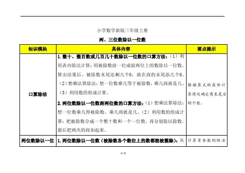 小学数学三年级上册知识梳理两三位数除以一位数