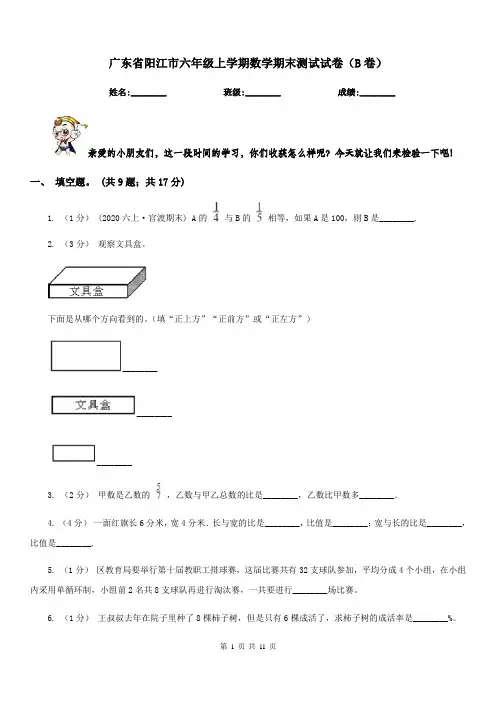 广东省阳江市六年级上学期数学期末测试试卷(B卷)