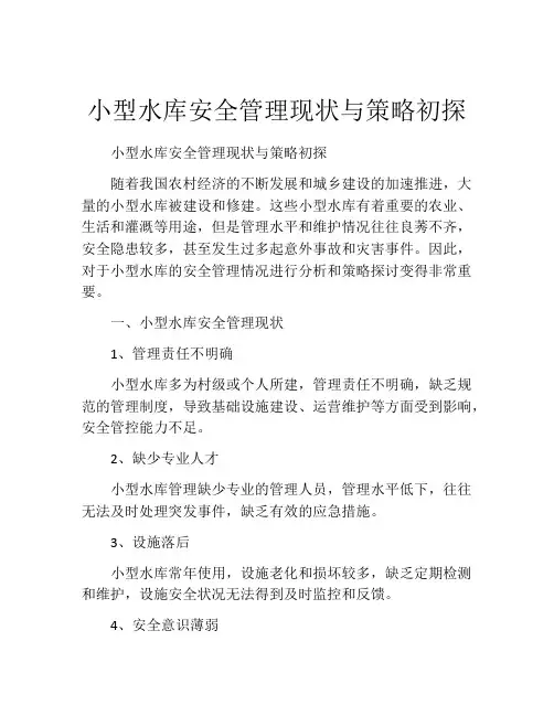 小型水库安全管理现状与策略初探