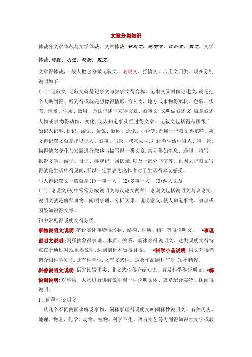 体裁分文章体裁和文学体裁