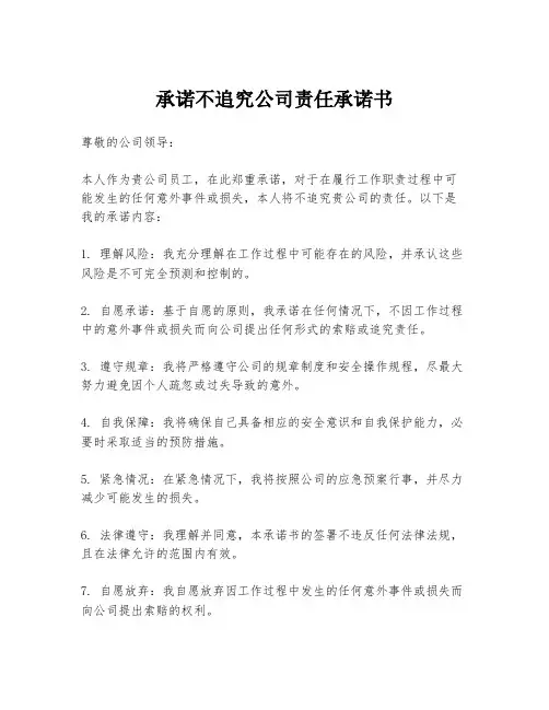 承诺不追究公司责任承诺书
