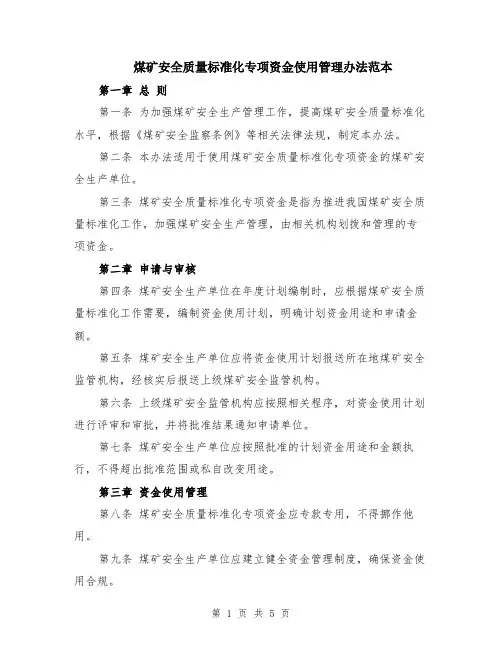 煤矿安全质量标准化专项资金使用管理办法范本（2篇）
