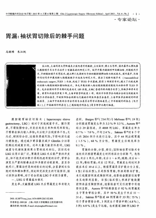 胃漏：袖状胃切除后的棘手问题