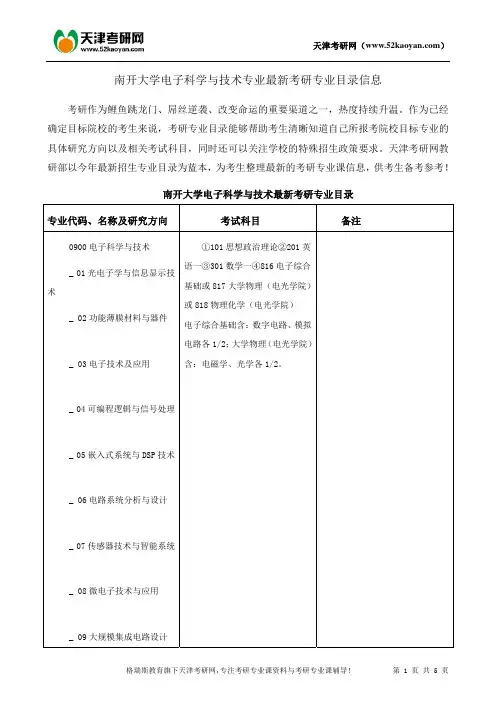南开大学电子科学与技术专业最新考研专业目录信息