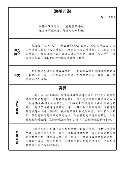 部编版小学语文古诗文《滁州西涧》原文+注释+翻译+赏析+考点
