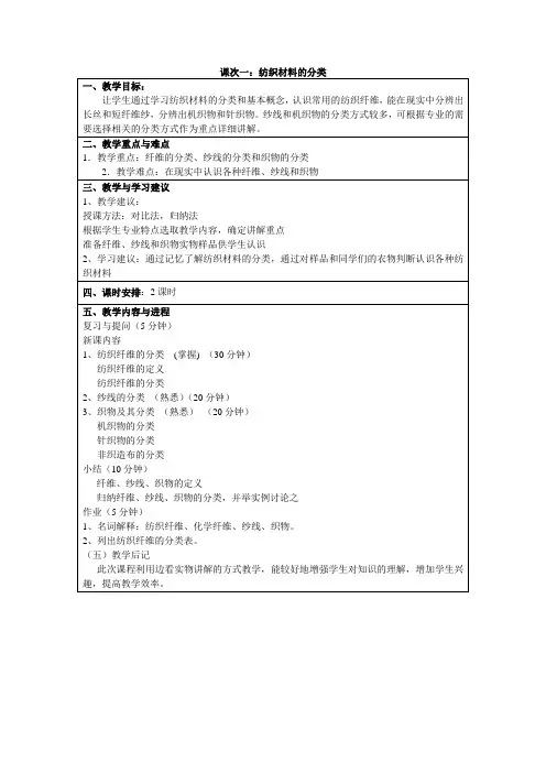 纺织技术课程教案