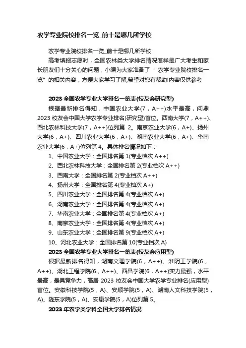 农学专业院校排名一览_前十是哪几所学校