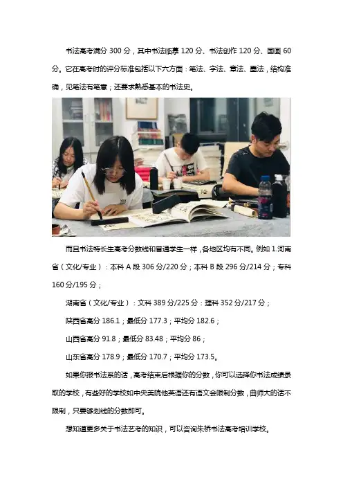 2020年高考书法艺考分数线
