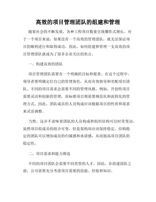 高效的项目管理团队的组建和管理