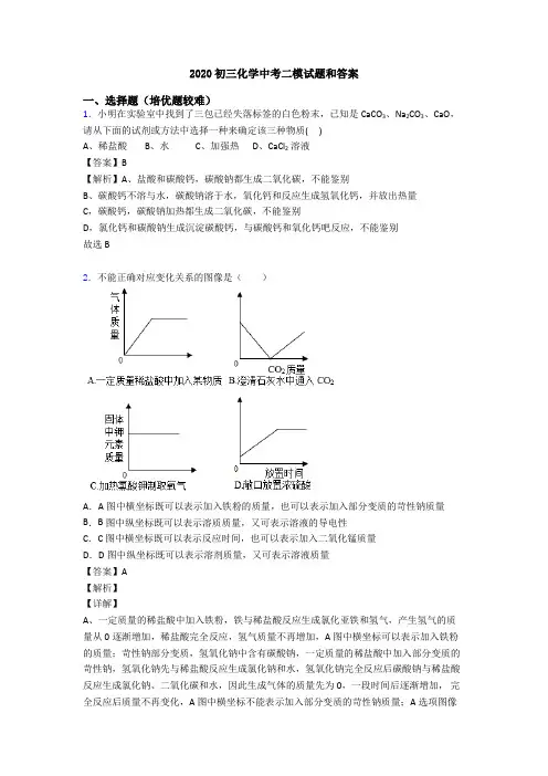 2020初三化学中考二模试题和答案