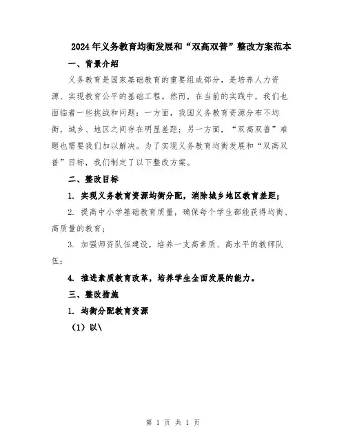 2024年义务教育均衡发展和“双高双普”整改方案范本