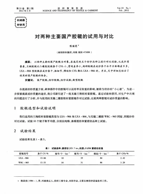 对两种主要国产胶辊的试用与对比