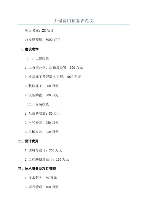 工程费用预算表范文