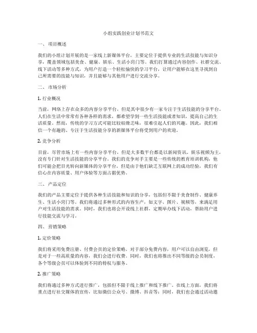 小组实践创业计划书范文