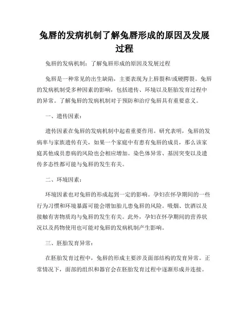 兔唇的发病机制了解兔唇形成的原因及发展过程
