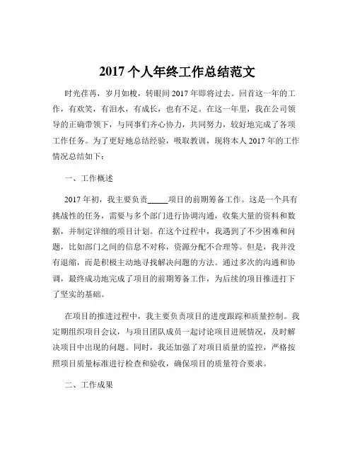 2017个人年终工作总结范文
