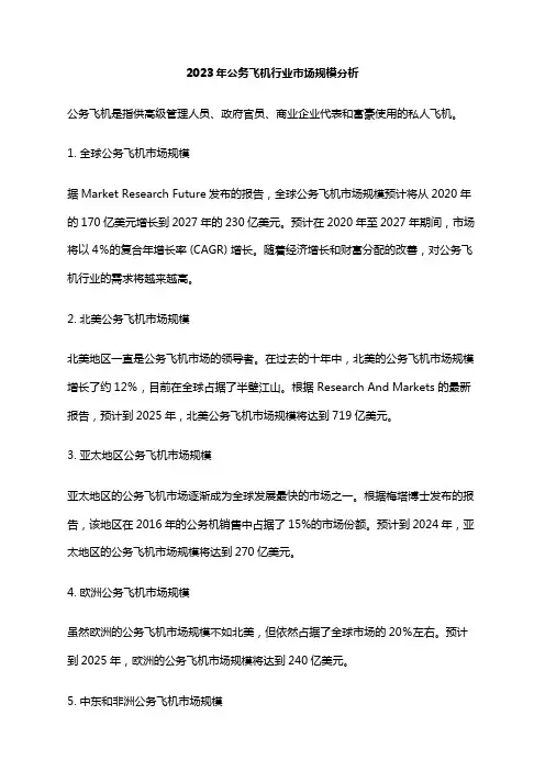 2023年公务飞机行业市场规模分析