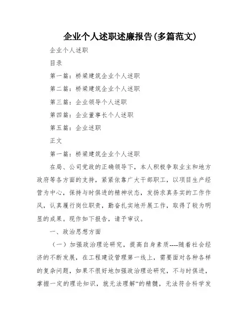 企业个人述职述廉报告(多篇范文)