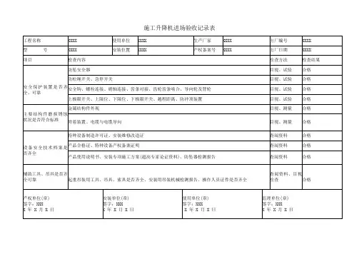 施工升降机进场验收记录表