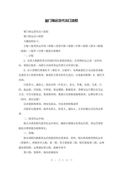 厦门海运货代出口流程