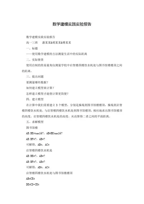 数学建模实践实验报告