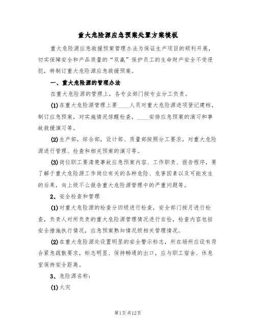 重大危险源应急预案处置方案模板(8篇)