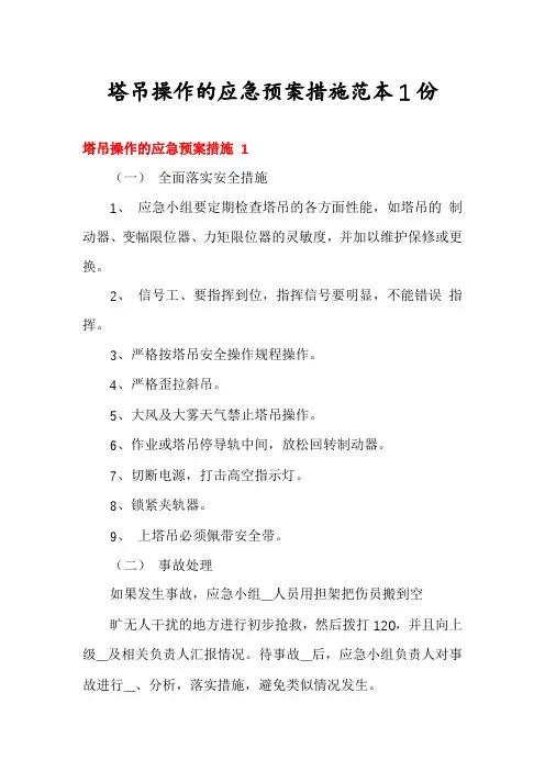 塔吊操作的应急预案措施范本1份