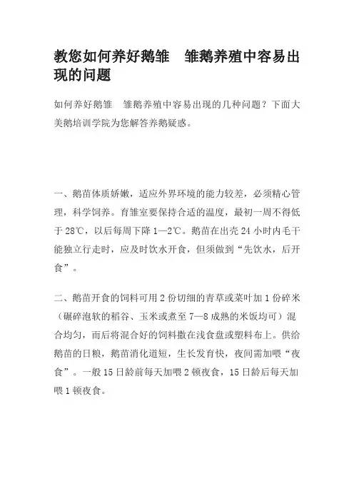 教您如何养好鹅雏  雏鹅养殖中容易出现的问题