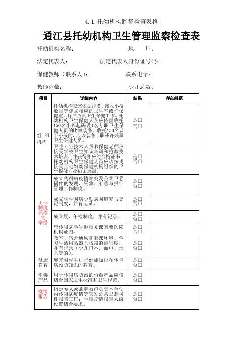 4.1.托幼机构监督检查表格