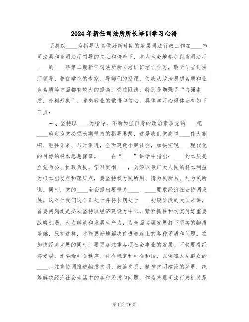 2024年新任司法所所长培训学习心得(2篇)