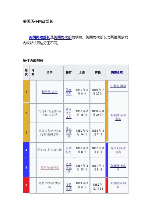 美国历任内政部长