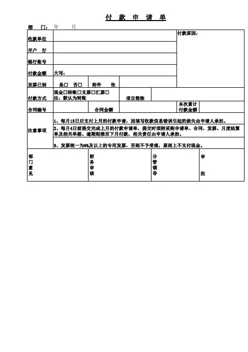 财务单据套表模板：报销单、付款申请单