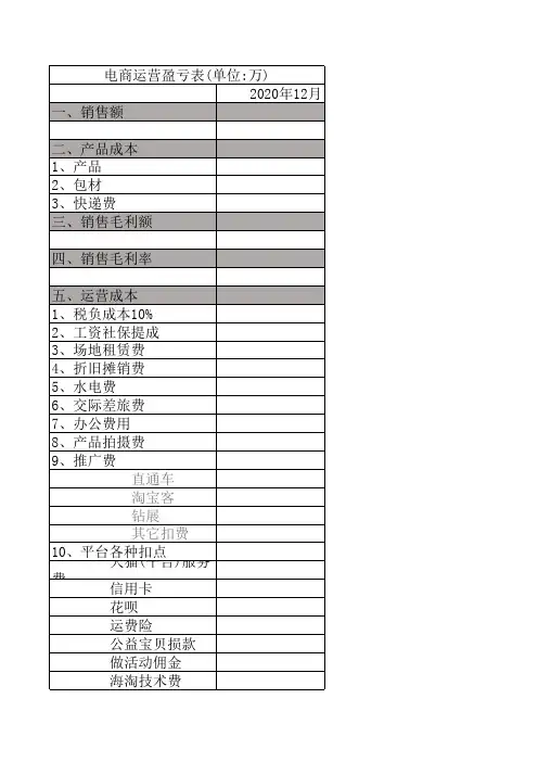 电商运营盈亏表(精准月报表)