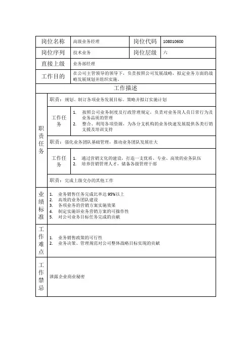 高级业务经理-岗位职责(五)